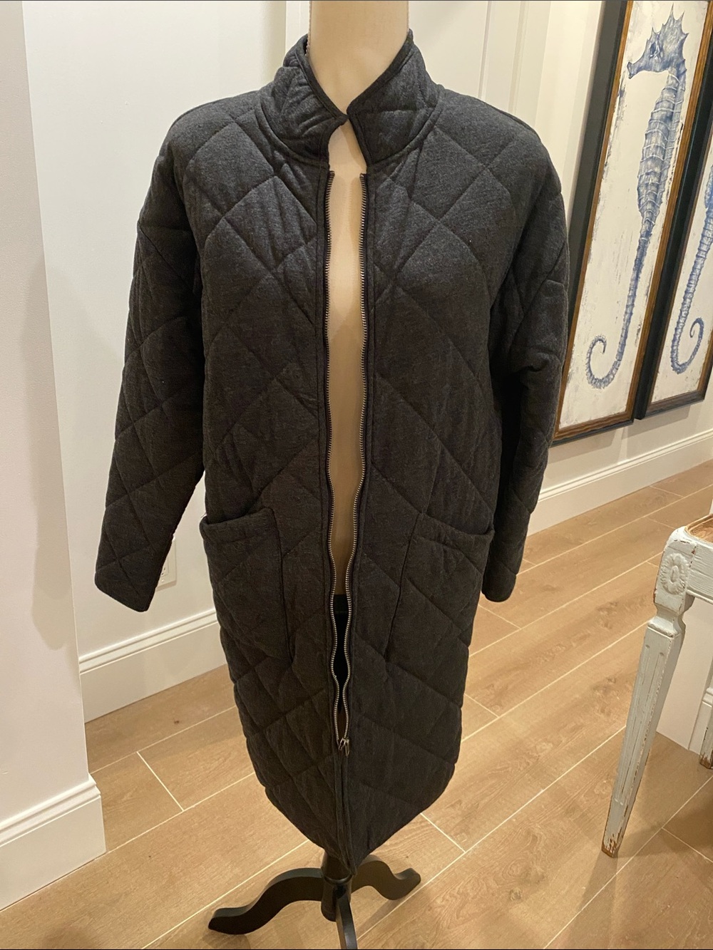Z Supply Dark Charcoal Quilted Long Coat